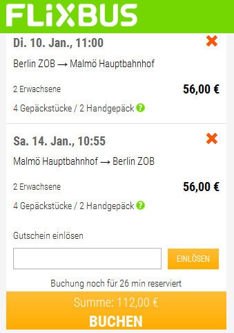 Flixbus von Berlin nach Malmö